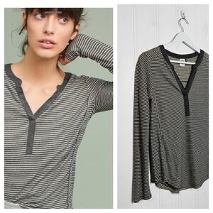 Anthropologie Akemi + Kin Aluna Lurex Stripe Henley Thermal Top XS Boho Cozy